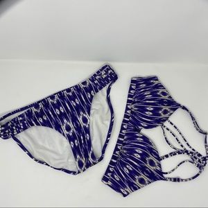 Athleta Ikat pattern blue/white bikini